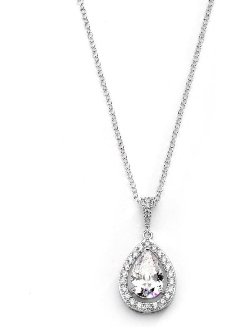 Elegant Teardrop Pendant Necklace, Cubic Zirconia Crystal Bridal Jewelry Gift